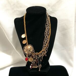 Gold and Red Skull Pendant Necklace